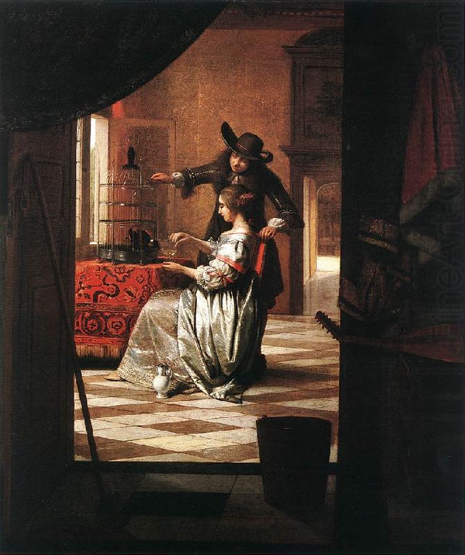 HOOCH, Pieter de Couple with Parrot sg